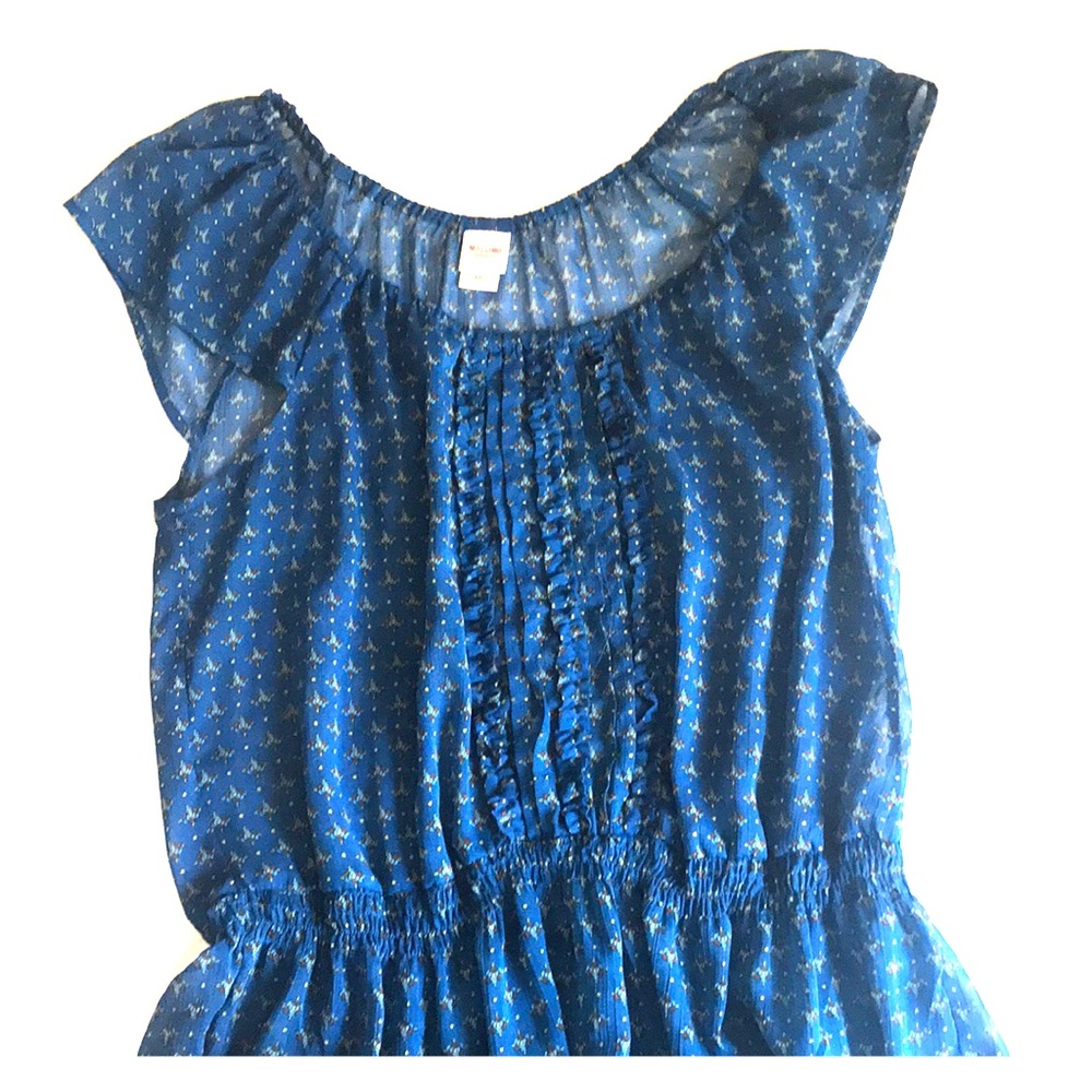 Blue off-the-shoulder top with print